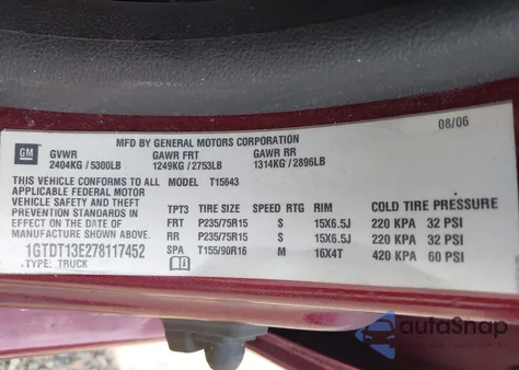 2007 GMC Canyon Sle1 z USA, uszkodzony, nr VIN 1GTDT13E278117452